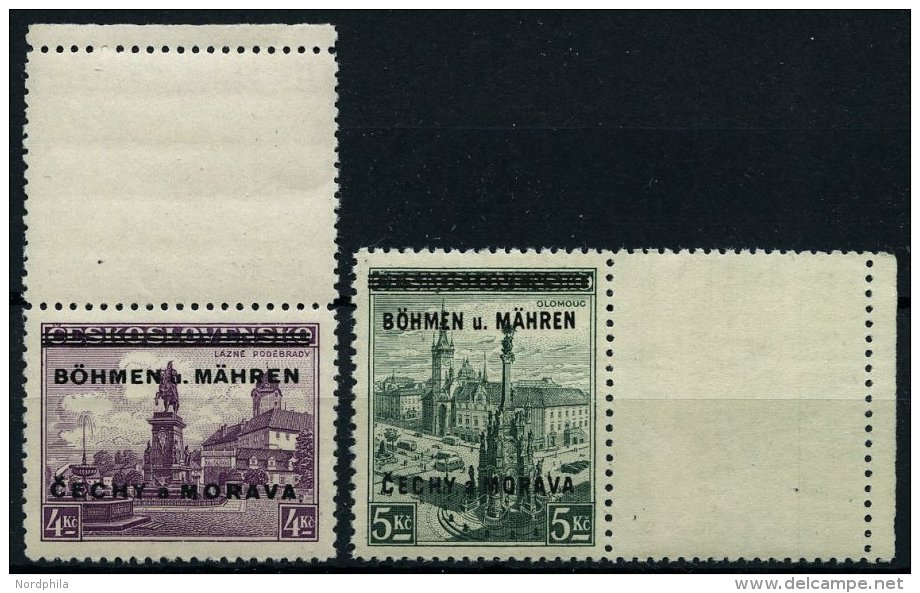 BÖHMEN UND MÄHREN 17LS,18LW **, 1939, 4 Kc. Burg Podiebrad Mit Senkrechtem Leerfeld Und 10 Kc. Pressburg Mit W - Other & Unclassified