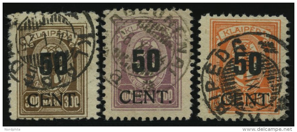 MEMELGEBIET 198-200 O, 1923, 50 C. Auf 300 M. - 50 C. Auf 500 M., 3 Werte Feinst/Pracht, Kurzbefund Huylmans, Mi. 75.- - Klaipeda 1923