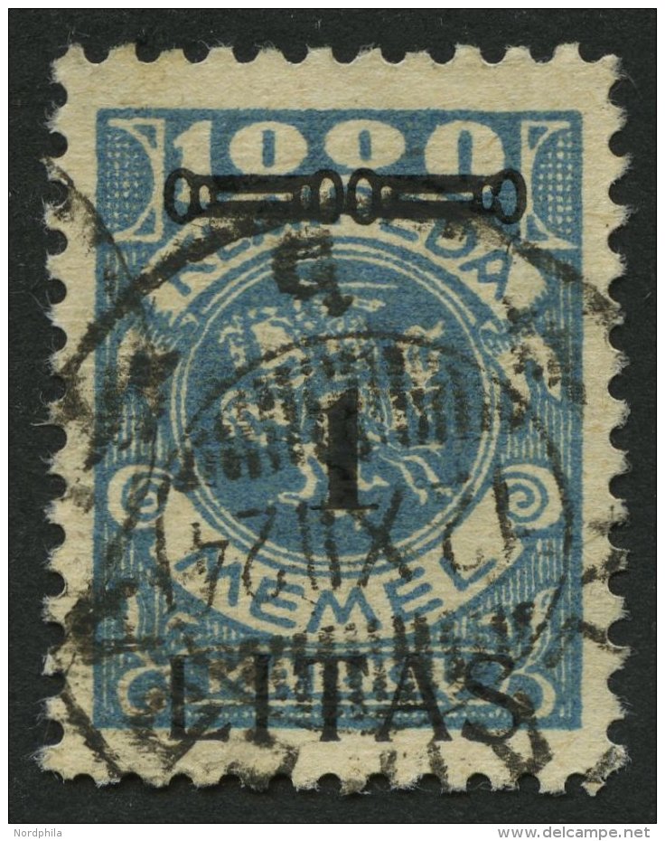 MEMELGEBIET 182I O, 1923, 1 L. Auf 1000 M. Grünlichblau, Type I, Kleiner Eckbug Sonst Pracht, Gepr. Huylmans, Mi. 1 - Klaipeda 1923