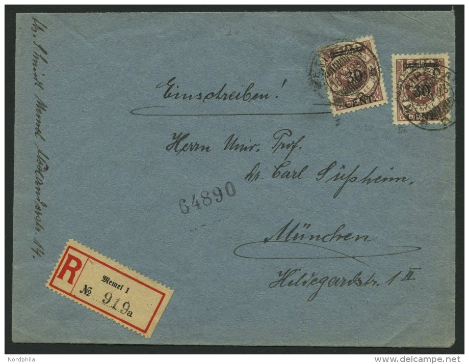 MEMELGEBIET 175 BRIEF, 1923, 30 C. Auf 500 M. Graulila, 2x Als Mehrfachfrankatur Auf Einschreibbrief Nach München, - Klaipeda 1923