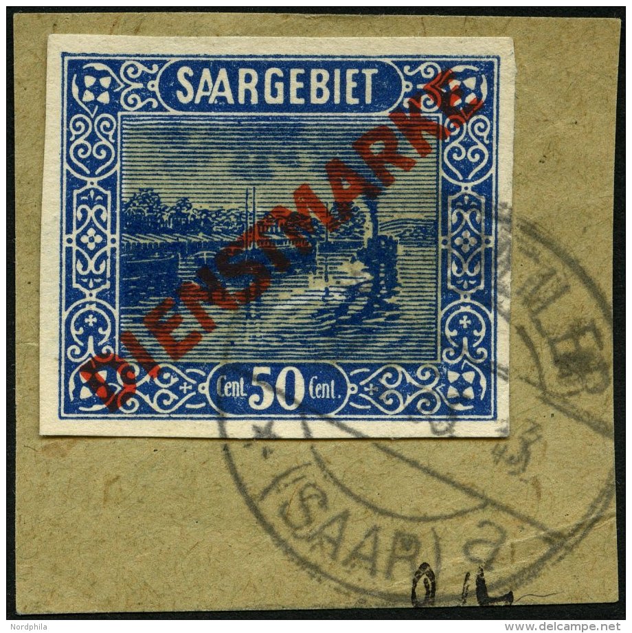 SAARGEBIET D 9IU BrfStk, 1922, 50 C. Diagonaler Aufdruck, Ungezähnt, Mit Rückdatiertem Stempel, Prachtbriefst& - Other & Unclassified