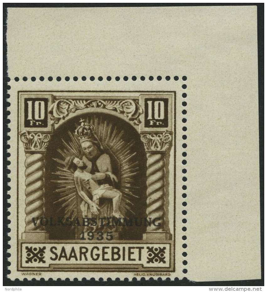 SAARGEBIET 194III **, 1934, 10 Fr. Volksabstimmung Mit Abart Fleck Auf Der 4. Windung Von Unten Auf Der Rechten Säu - Other & Unclassified