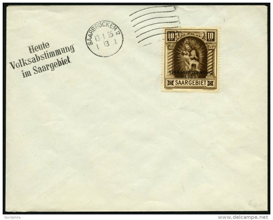 SAARGEBIET 194 BrfStk, 1934, 10 Fr. Volksabstimmung Mit Abstimmungsstempel Auf Umschlag, Pracht - Other & Unclassified