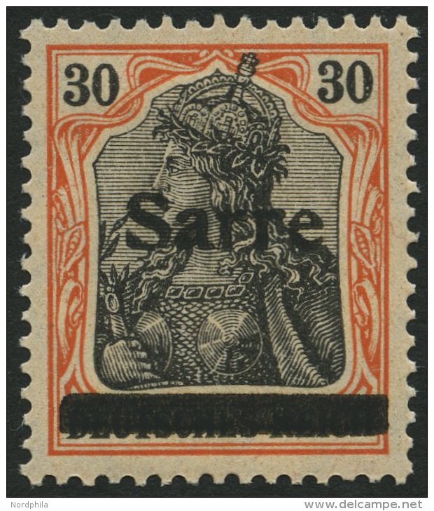 SAARGEBIET 10yI *, 1920, 30 Pf. Dunkelrotorange/schwarz Auf Orangeweiß, Type I, Falzrest, Pracht, Kurzbefund Braun - Other & Unclassified