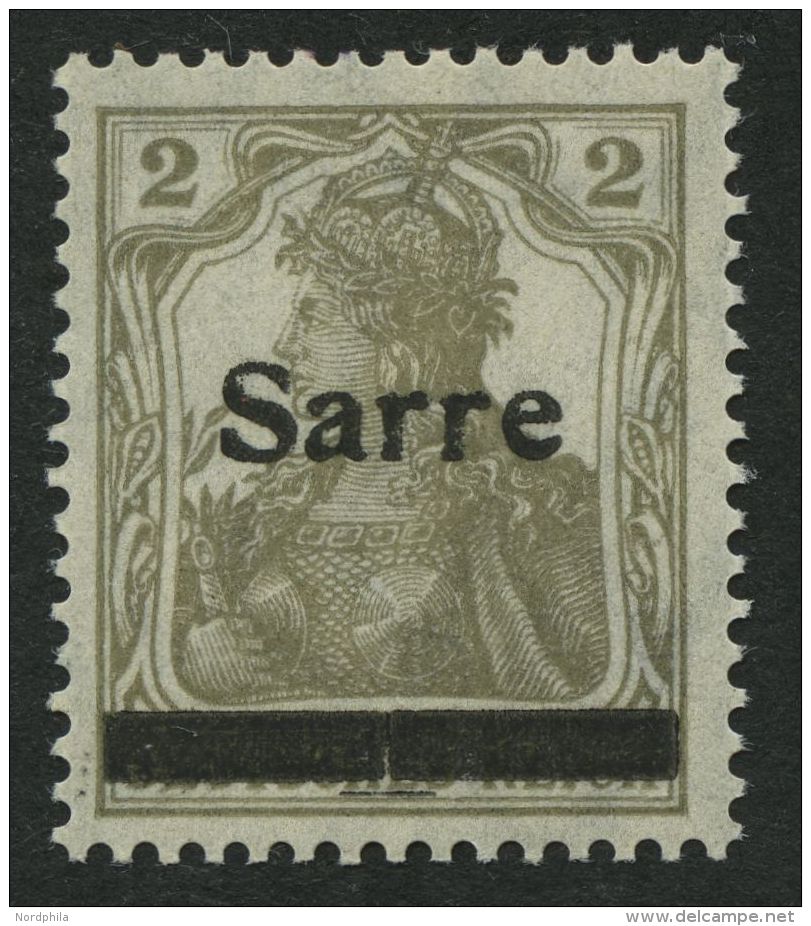 SAARGEBIET 1IIA **, 1920, 2 Pf. Gelbgrau, Type II, In Der Mitte Senkrecht Geteilter Balken, Pracht, Fotoattest Burger, M - Andere & Zonder Classificatie