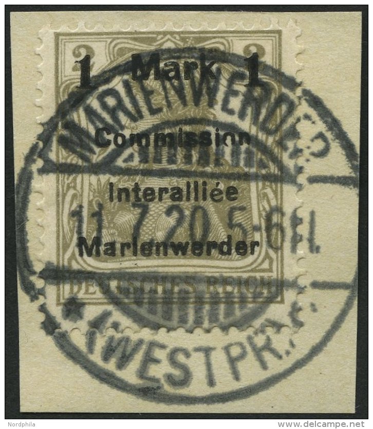 MARIENWERDER 22AIH BrfStk, 1920, 1 M. Auf 2 Pf. Mittelbraunoliv, Type AIH, Prachtbriefstück, Gepr. Dr. Klein, Mi. ( - Andere & Zonder Classificatie