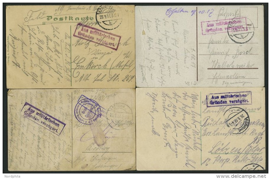 FELDPOST I.WK 1915/17, 7 Feldpostkarten Aus Dem Baltikum, Mit Verschiedenen Stempeln Aus Militärischen Gründen - Used Stamps