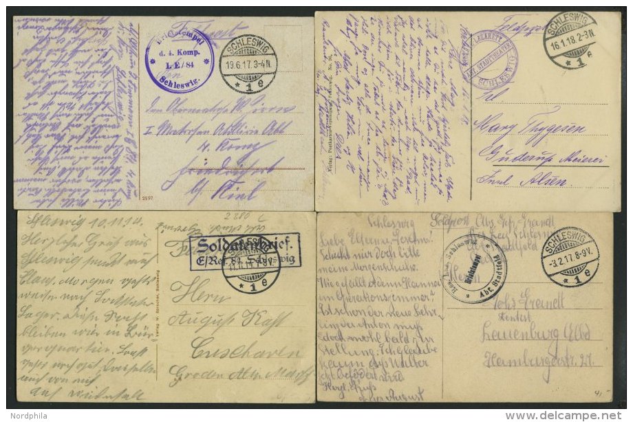 FELDPOST I.WK 1914-17, 8 Verschiedene Feldpost-Ansichtskarten Aus SCHLESWIG Mit Verschiedenen Briefstempeln, Pracht - Used Stamps