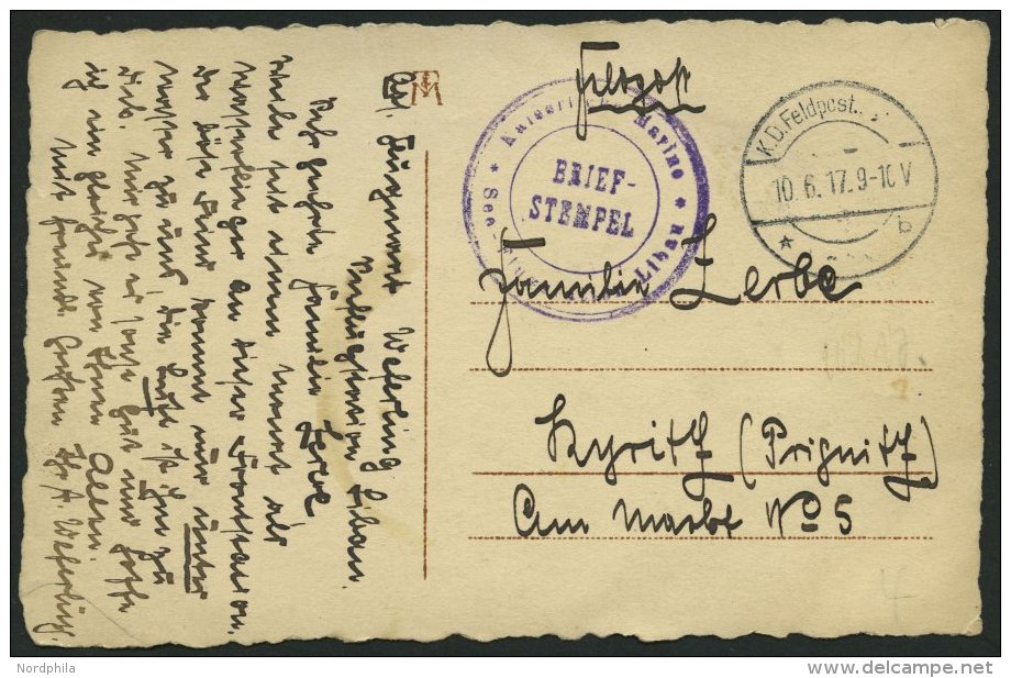 FELDPOST I.WK 1917, Feldpost-Ansichtskarte (Flieger Adolf Weferling) Mit Violettem Briefstempel KAISERLICHE MARINE - SEE - Gebruikt