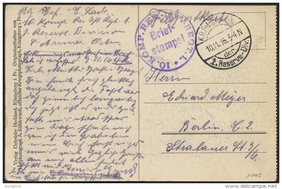 DT. FP IM BALTIKUM 1914/18 K.D. FELDPOSTEXP. DER 1 RESERVE DIV., 10.11.16, Auf Ansichtskarte (Mitau-Poststraße Mit - Latvia