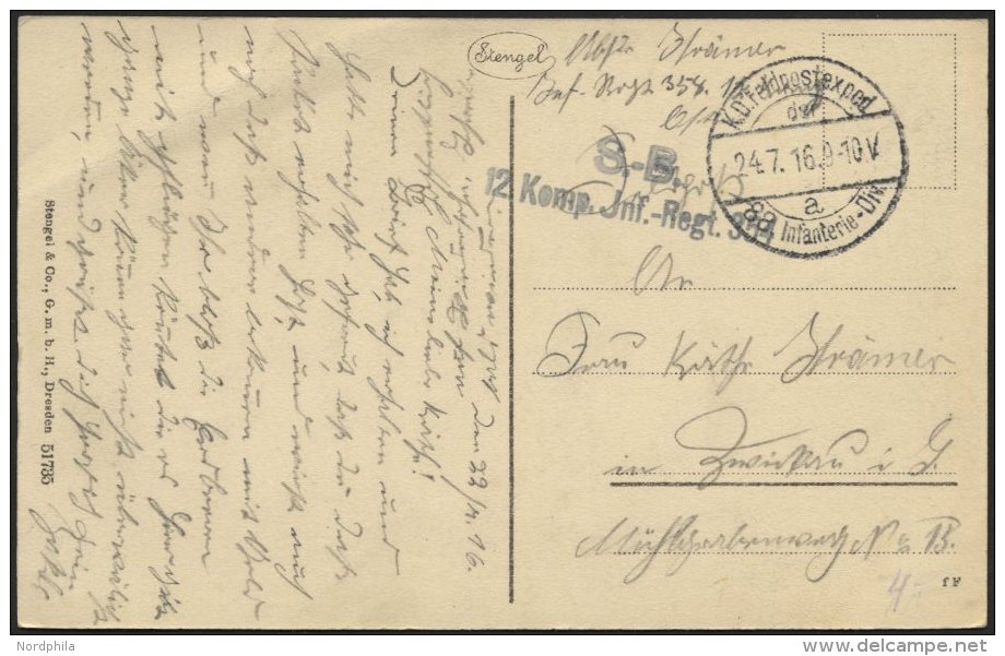 LETTLAND 768 BRIEF, K.D. FELDPOSTEXPED. DER 88. INFANTERIE-DIV. A, 24.7.16, Auf Ansichtskarte (Der Krieg Im Osten-Heiden - Latvia