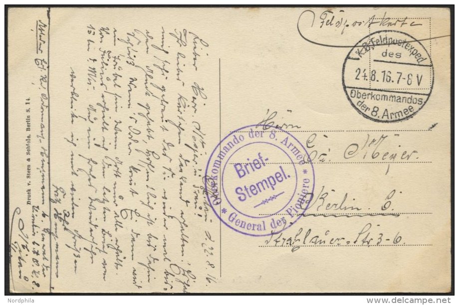 LETTLAND 86 BRIEF, K.D. FELDPOSTEXPED. DES OBERKOMMANDOS DER 8. ARMEE, 24.8.16, Auf Ansichtskarte (Waldlager) Von Mitau - Latvia