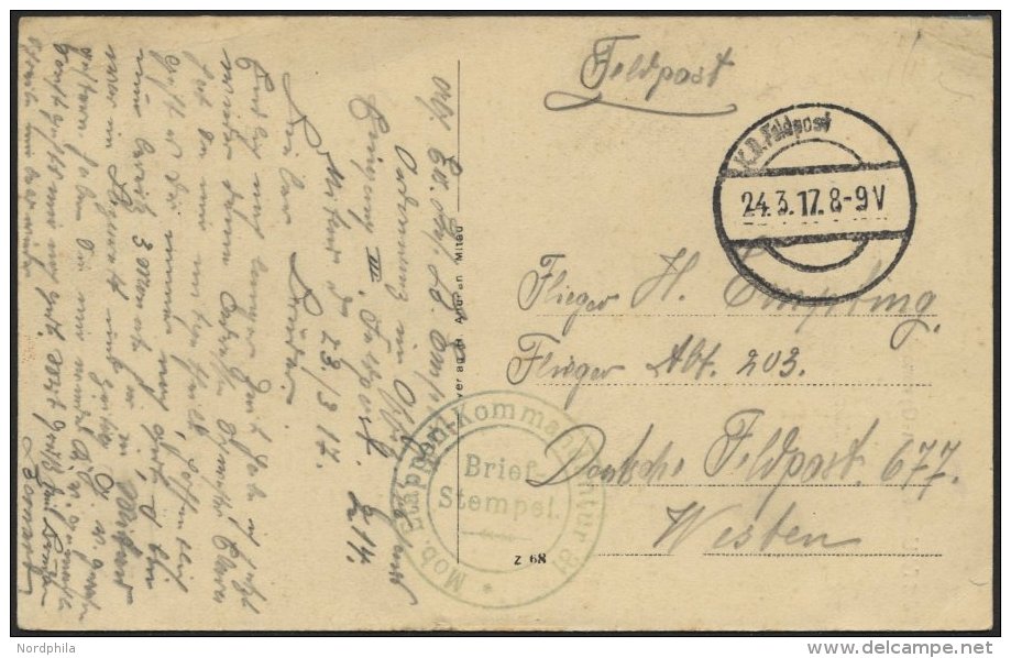 DT. FP IM BALTIKUM 1914/18 Feldpoststation Nr. 214, 24.3.17, Mit Ausgestanztem Stempel K.D. FELDPOST Auf Farbiger Ansich - Latvia