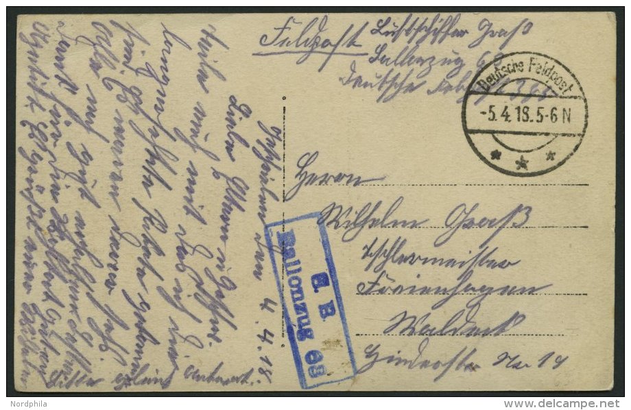 DT. FP IM BALTIKUM 1914/18 Ballonzug 68, Blauer R2, Mit Tarnstempel DEUTSCHE FELDPOST *** Auf Ansichtskarte, Pracht - Latvia