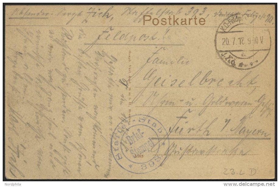 DT. FP IM BALTIKUM 1914/18 23. Landwehr-Division, 20.7.18, Mit Ausgestanztem Stempel K.D. FELDPOST A Auf Ansichtskarte ( - Latvia