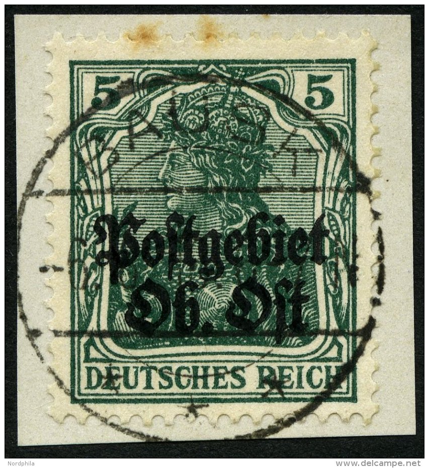 POSTGEBIET OB.OST 3b BrfStk, 1916, 5 Pf. Schwärzlichopalgrün, Aufdruck Rußig, Zentrischer Stempel BAUSK, - Other & Unclassified