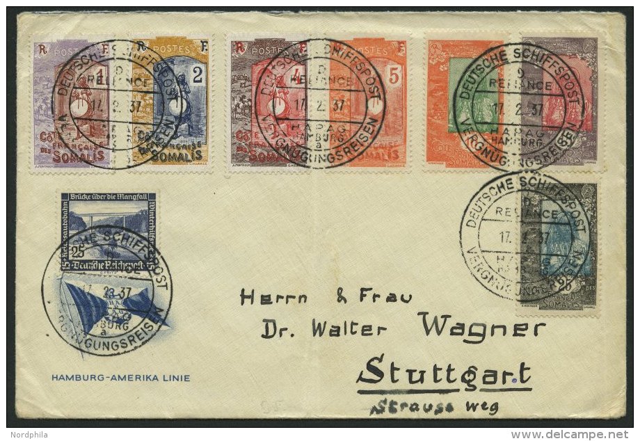 DEUTSCHE SCHIFFSPOST DR 641 BRIEF, 1937, 25 Pf. Mit Schiffspoststempel D. RELIACE VERGNÜGUNSREISEN, Mischfrankatur - Maritime