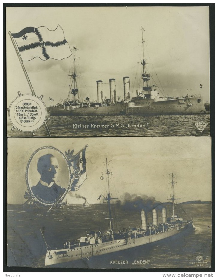 MSP VON 1914 - 1918 S.M.S. Emden, 2 Verschiedene Ansichtskarten, Pracht - Maritiem