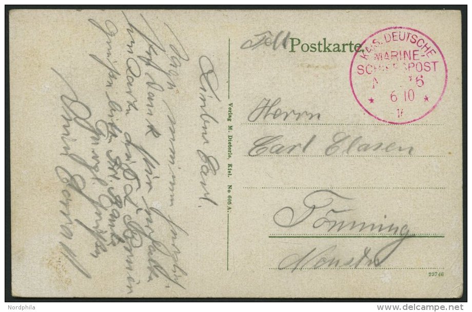 MSP VON 1914 - 1918 ?16 Roter Marinepoststempel, 6.10.1916, Feldpost-Ansichtskarte, Pracht - Maritiem
