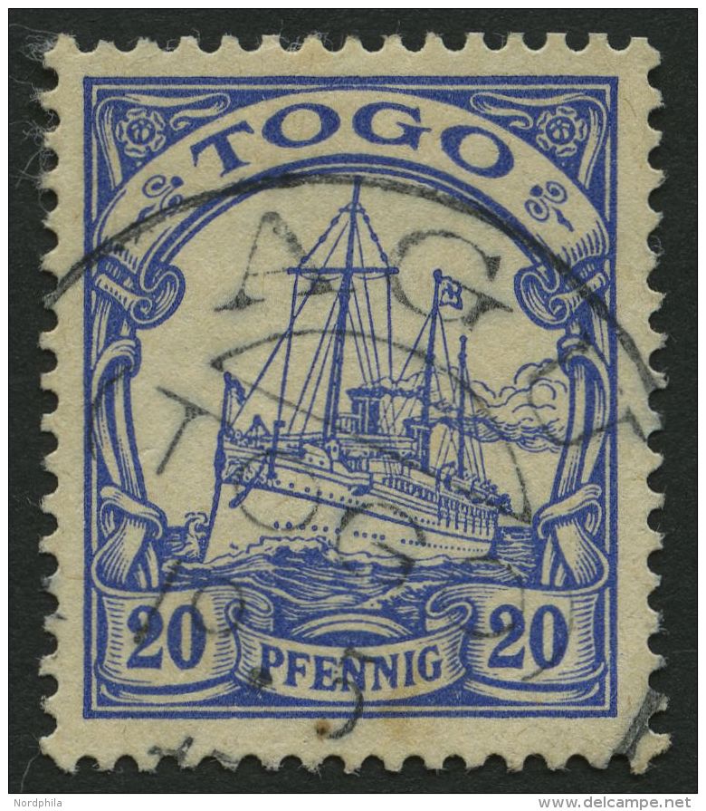 TOGO 10 O, AGU, 19.5.13, Auf 20 Pf. Violettultramarin, Pracht - Togo