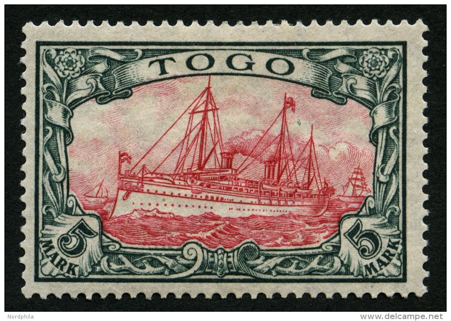TOGO 23IIA *, 1919, 5 M. Grünschwarz/rotkarmin, Mit Wz., Kriegsdruck, Gezähnt A, Falzrest, Pracht, Gepr. J&aum - Togo