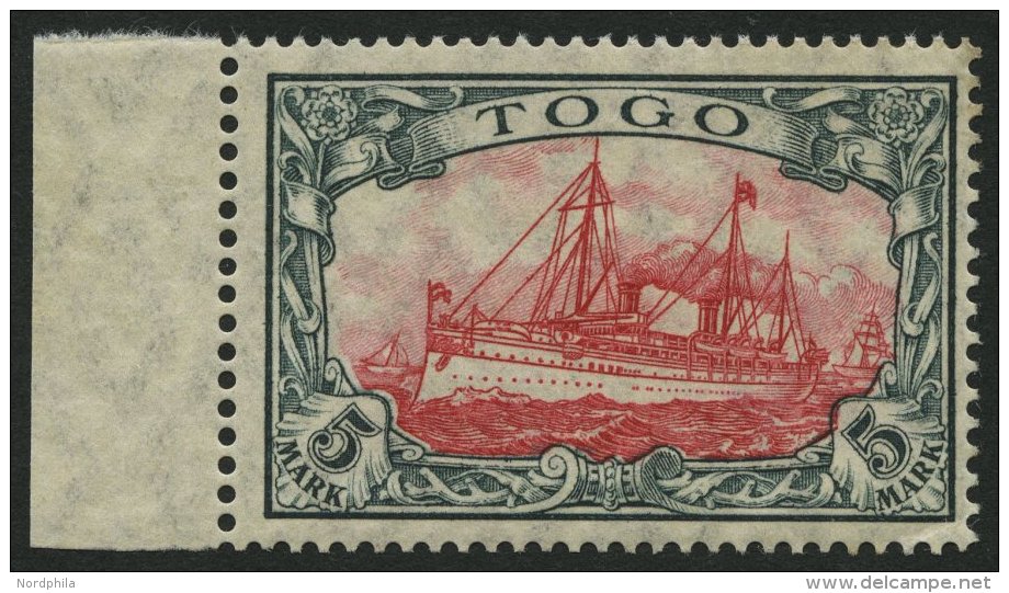 TOGO 23IA **, 1915, 5 M. Grünschwarz/karminrot, Friedensdruck, Mit Wz., Postfrisch, Pracht, Mi. 140.- - Togo