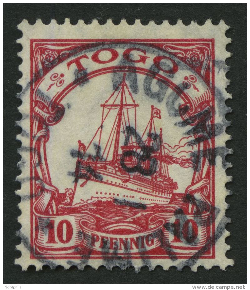 TOGO 22 O, 1913, 10 Pf. Dunkelrotkarmin, Mit Wz., Stempel AGOME PALIME, Winzige Bugspur Sonst Pracht, Mi. 140.- - Togo