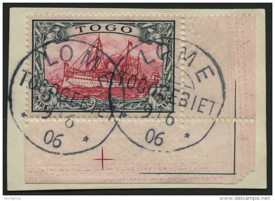 TOGO 19 BrfStk, 1900, 5 M. Grünschwarz/bräunlichkarmin, Ohne Wz., Untere Rechte Bogenecke, Kabinettbriefst&uum - Togo