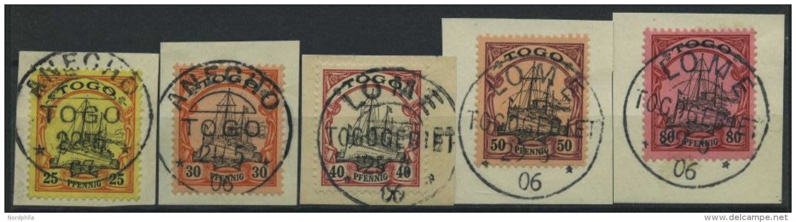 TOGO 11-15 BrfStk, 1900, 25 - 80 Pf. Kaiseryacht, 5 Prachtbriefstücke, Mi. (65.-) - Togo