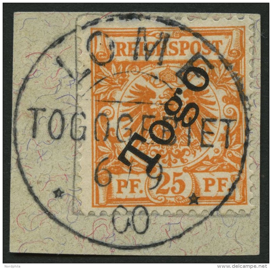 TOGO 5aXII BrfStk, 1899, 25 Pf. Gelblichorange Mit Aufdruckfehler G In Togo Oben Angeschlagen, Prachtbriefstück, Mi - Togo