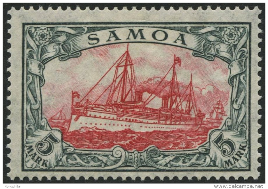 SAMOA 23IA *, 1915, 5 M. Grünschwarz/dunkelkarmin, Mit Wz., Friedensdruck, Falzreste, Pracht, Gepr. Jäschke-L. - Samoa