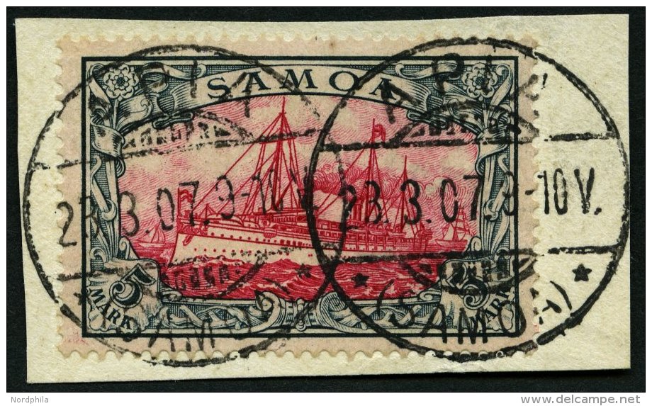 SAMOA 19 BrfStk, 1900, 5 M. Grünschwarz/bräunlichkarmin, Ohne Wz., Prachtbriefstück, Gepr. Bothe, Mi. (60 - Samoa