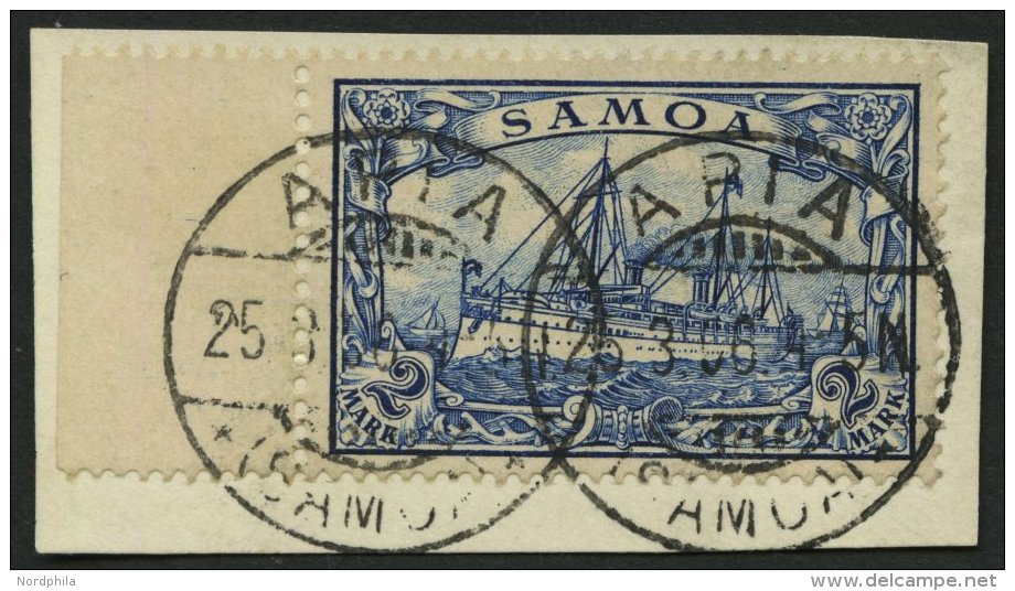 SAMOA 17 BrfStk, 1901, 2 M. Schwärzlichblau, Linkes Randstück, Prachtbriefstück, Signiert Friedemann, Mi. - Samoa