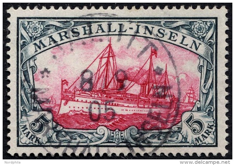 MARSHALL-INSELN 25 O, 1901, 5 M. Grünschwarz/dunkelkarmin, Ohne Wz., Pracht, Mi. 600.- - Marshall