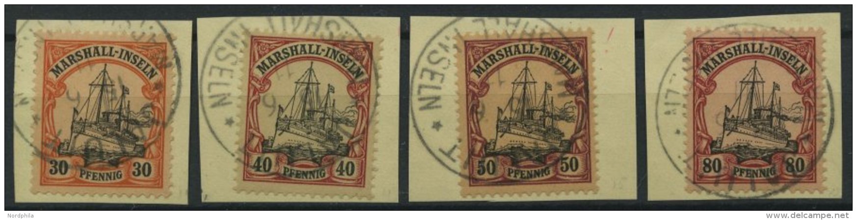 MARSHALL-INSELN 18-21 BrfStk, 1901, 30 - 80 Pf. Kaiseryacht, 4 Prachtbriefstücke, Mi. 108.- - Marshall Islands