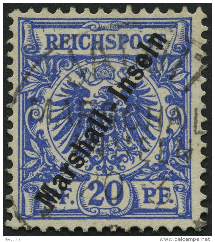 MARSHALL-INSELN 10 O, 1899, 20 Pf. Violettultramarin Mit 1. Stempel, Pracht, Gepr. Jäschke-L. Mi. 150.- - Marshall Islands