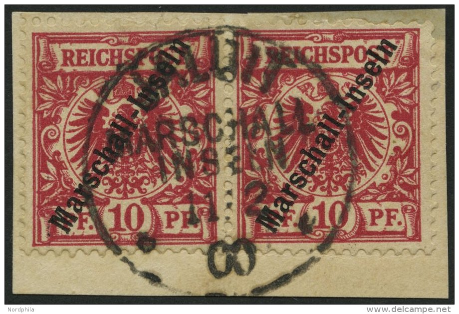 MARSHALL-INSELN 3I Paar BrfStk, 1897, 10 Pf. Jaluit-Ausgabe Im Waagerechten Paar, Prachtbriefstück, Gepr. Jäsc - Marshall Islands