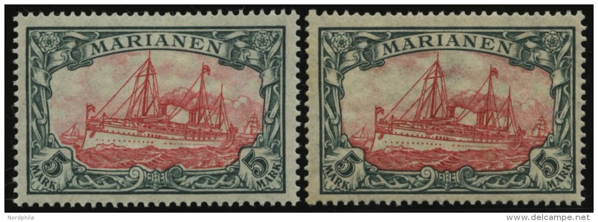 MARIANEN 21A/B *, 1916, 5 M., Mit Wz., Beide Zähnungen, Falzrest, 2 Prachtwerte, Mi. 90.- - Mariana Islands