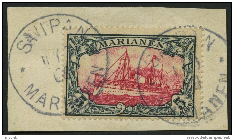 MARIANEN 19 BrfStk, 1901, 5 M. Grünschwarz/dunkelkarmin, Ohne Wz., Prachtbriefstück, Mehrfach Signiert, Mi. (6 - Mariana Islands