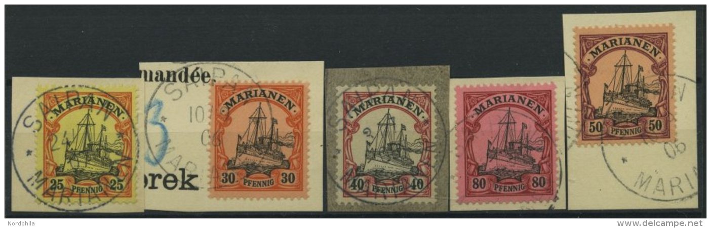 MARIANEN 11-15 BrfStk, 1901, 25 - 80 Pf. Kaiseryacht, 5 Prachtbriefstücke, Mi. 95.- - Mariannes