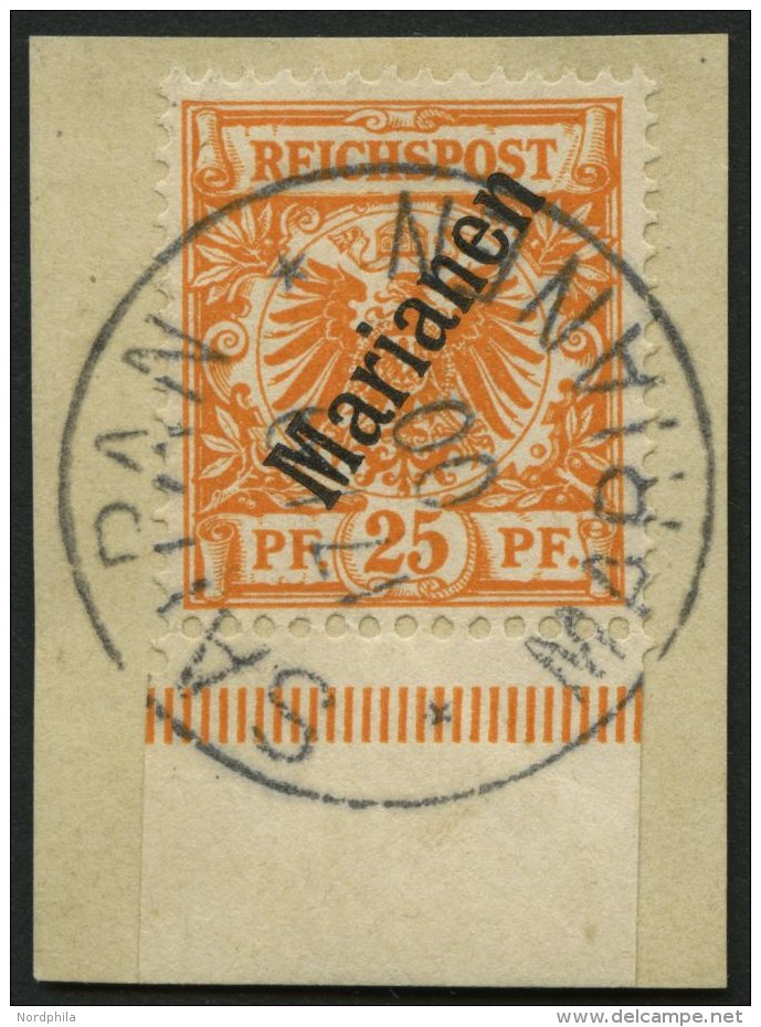 MARIANEN 5IIb BrfStk, 1900, 25 Pf. Dunkelorange Steiler Aufdruck, Unterrandstück, Stempel Sorte II, Prachtbriefst&u - Mariannes