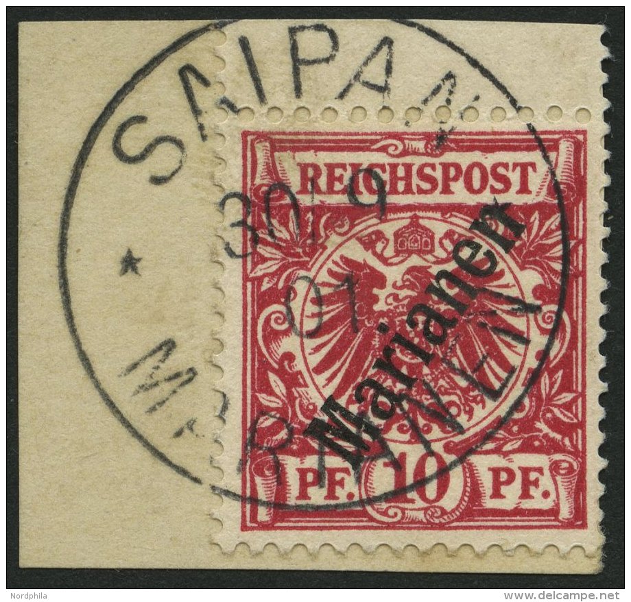 MARIANEN 3IIb BrfStk, 1900, 10 Pf. Lilarot Steiler Aufdruck, Stempel Sorte II, Prachtbriefstück, Gepr. Jäschke - Mariana Islands