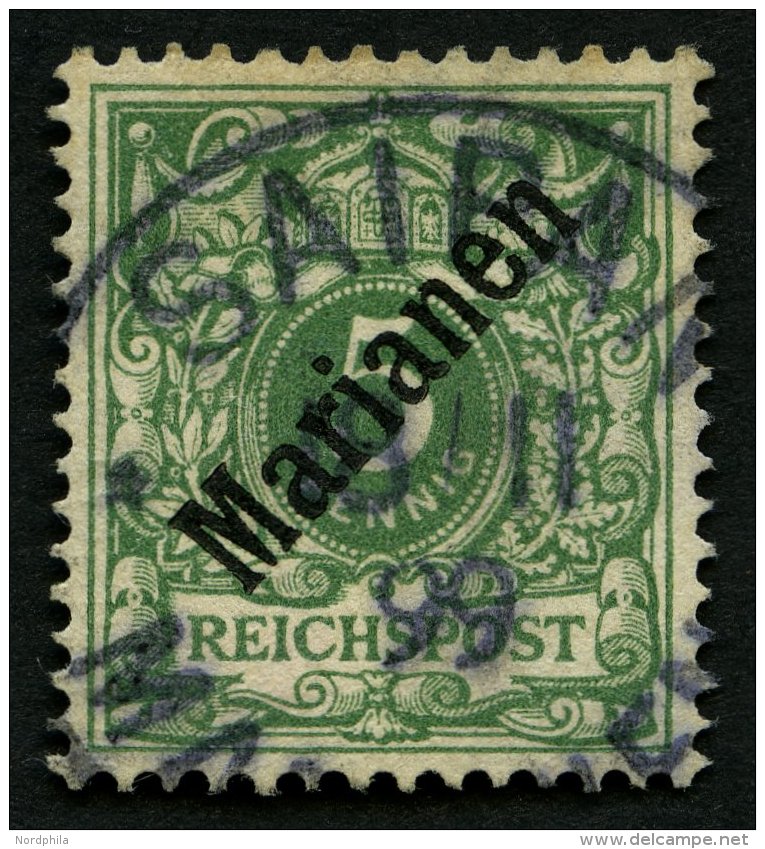 MARIANEN 2I O, 1899, 5 Pf. Diagonaler Aufdruck, Stempel SAIPAN 18/11 99 (Sorte I), Pracht, Diverse Altsignaturen Und Fot - Mariana Islands