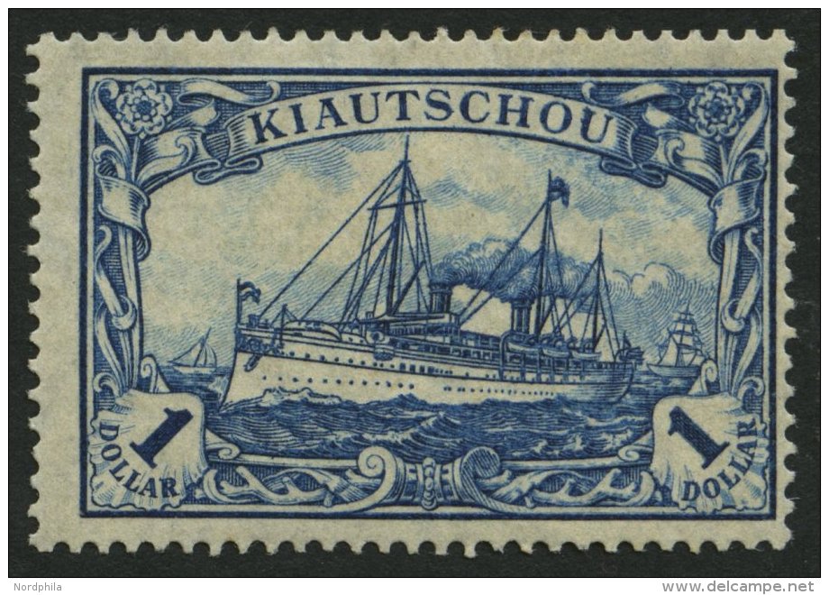 KIAUTSCHOU 35IIA *, 1918, 1 $ Dunkelblau, Mit Wz., Kriegsdruck, Gezähnt A, Falzreste, Pracht, Mi. 70.- - Kiauchau