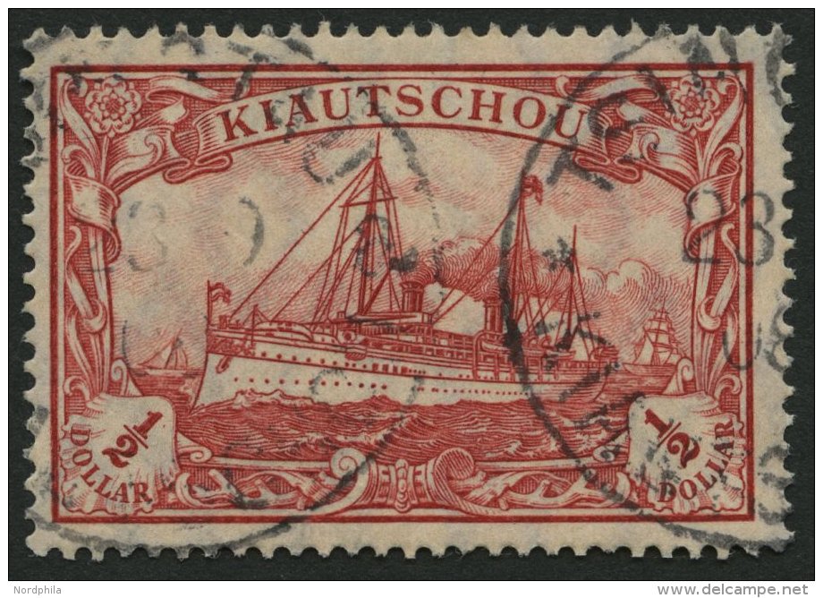 KIAUTSCHOU 34IA O, 1907, 1/2 $ Dunkelkarminrot, Mit Wz., Friedensdruck, Pracht, Mi. 80.- - Kiauchau