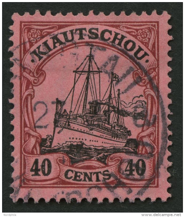 KIAUTSCHOU 33 O, 1905, 40 C. Dunkelrötlichkarmin/schwarz Auf Mattrosarot, Mit Wz., Pracht, Mi. 65.- - Kiauchau