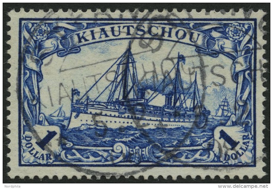 KIAUTSCHOU 25A O, 1905, 1 $ Schwärzlichblau, Ohne Wz., Gezähnt A, Stempel SYFANG, Pracht, Gepr. Jäschke-L - Kiauchau