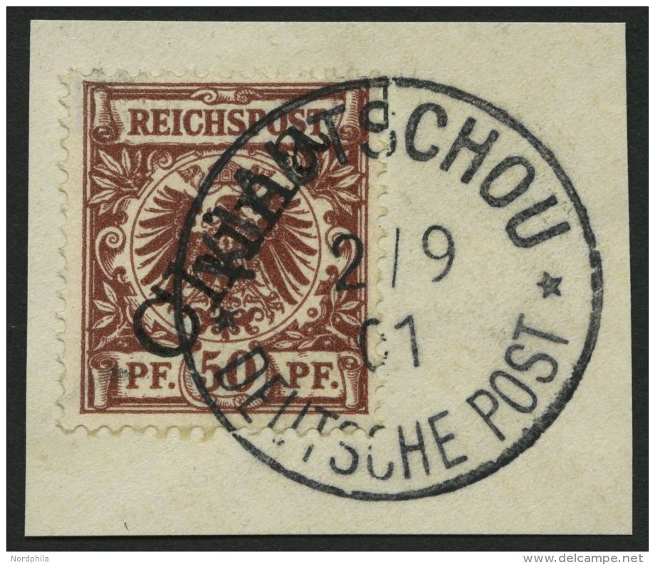 KIAUTSCHOU M 6II BrfStk, 1901, 50 Pf. Steiler Aufdruck, Stempel KIAUTSCHOU DP **, Prachtbriefstück - Kiautchou