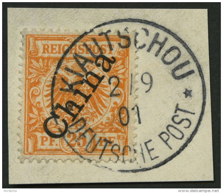 KIAUTSCHOU M 5IIa BrfStk, 1901, 25 Pf. Gelblichorange Steiler Aufdruck, Stempel KIAUTSCHOU DP **, Kabinettbriefstüc - Kiautchou