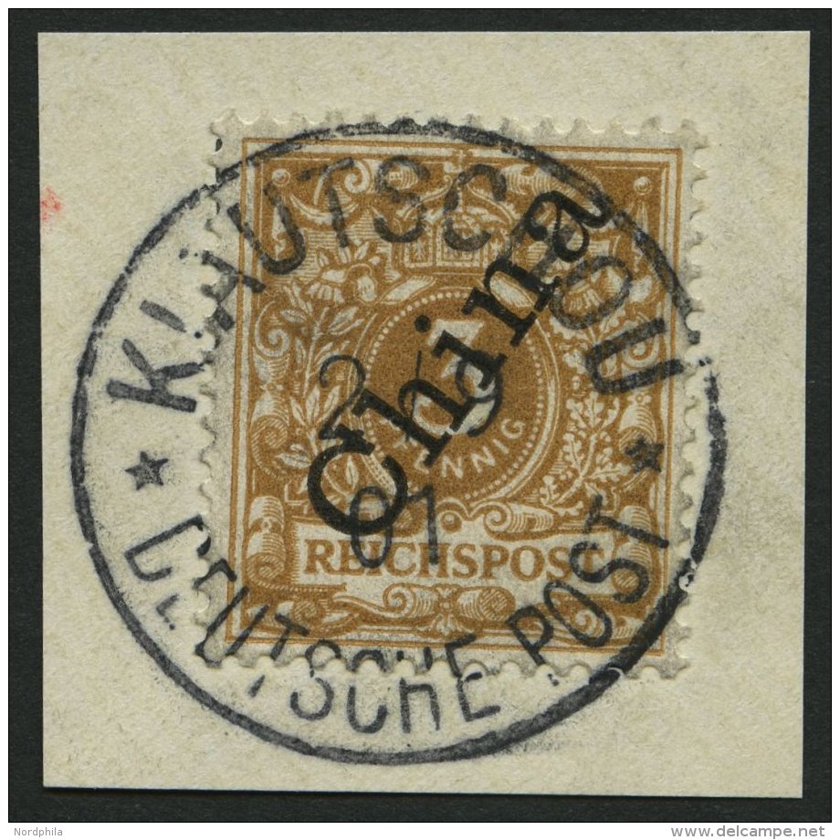 KIAUTSCHOU M 1IIb BrfStk, 1901, 3 Pf. Hellockerbraun Steiler Aufdruck, Stempel KIAUTSCHOU DP **, Kabinettbriefstück - Kiautchou